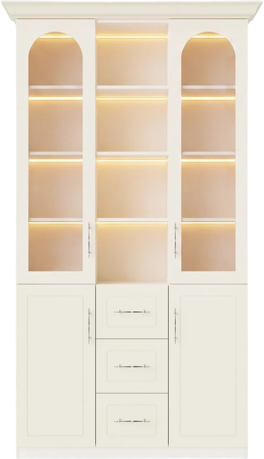 Arched Display Cabinet with Mixed Storage and Integrated Lighting